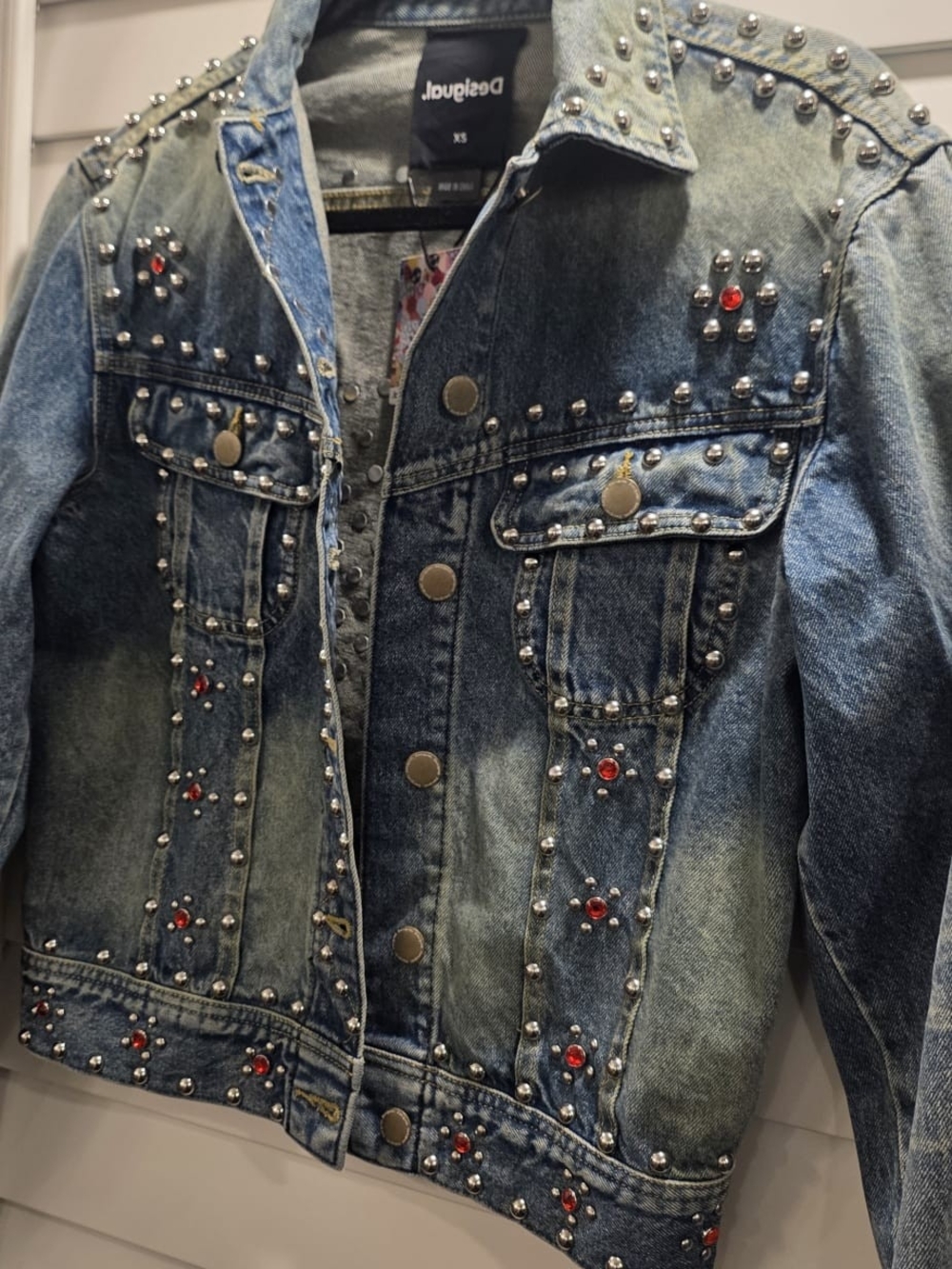 Desigual Studded Blue Denim Jacket with Red Accent - Picture 8 of 9